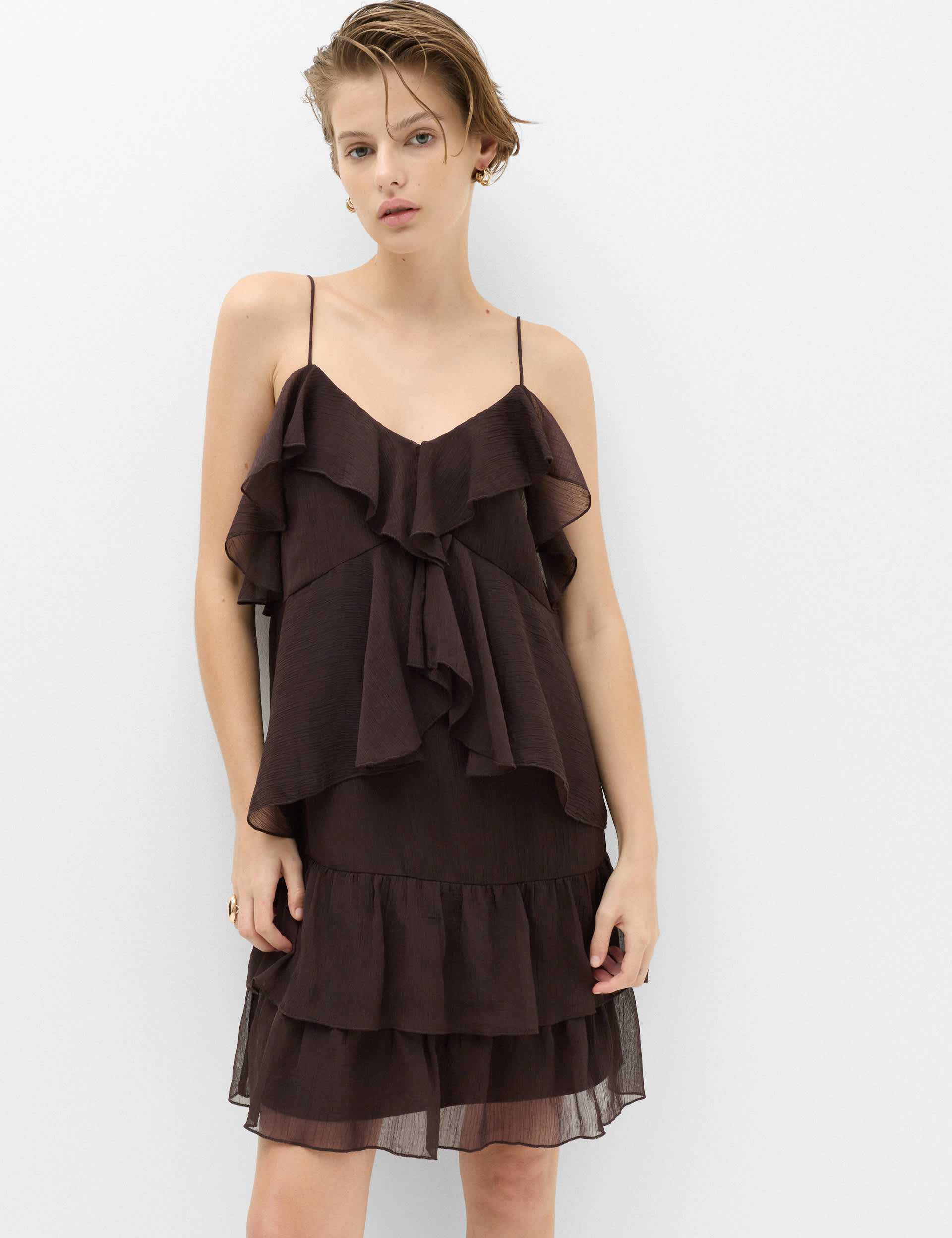 Chiffon V-Neck Ruffle Mini Cami Dress