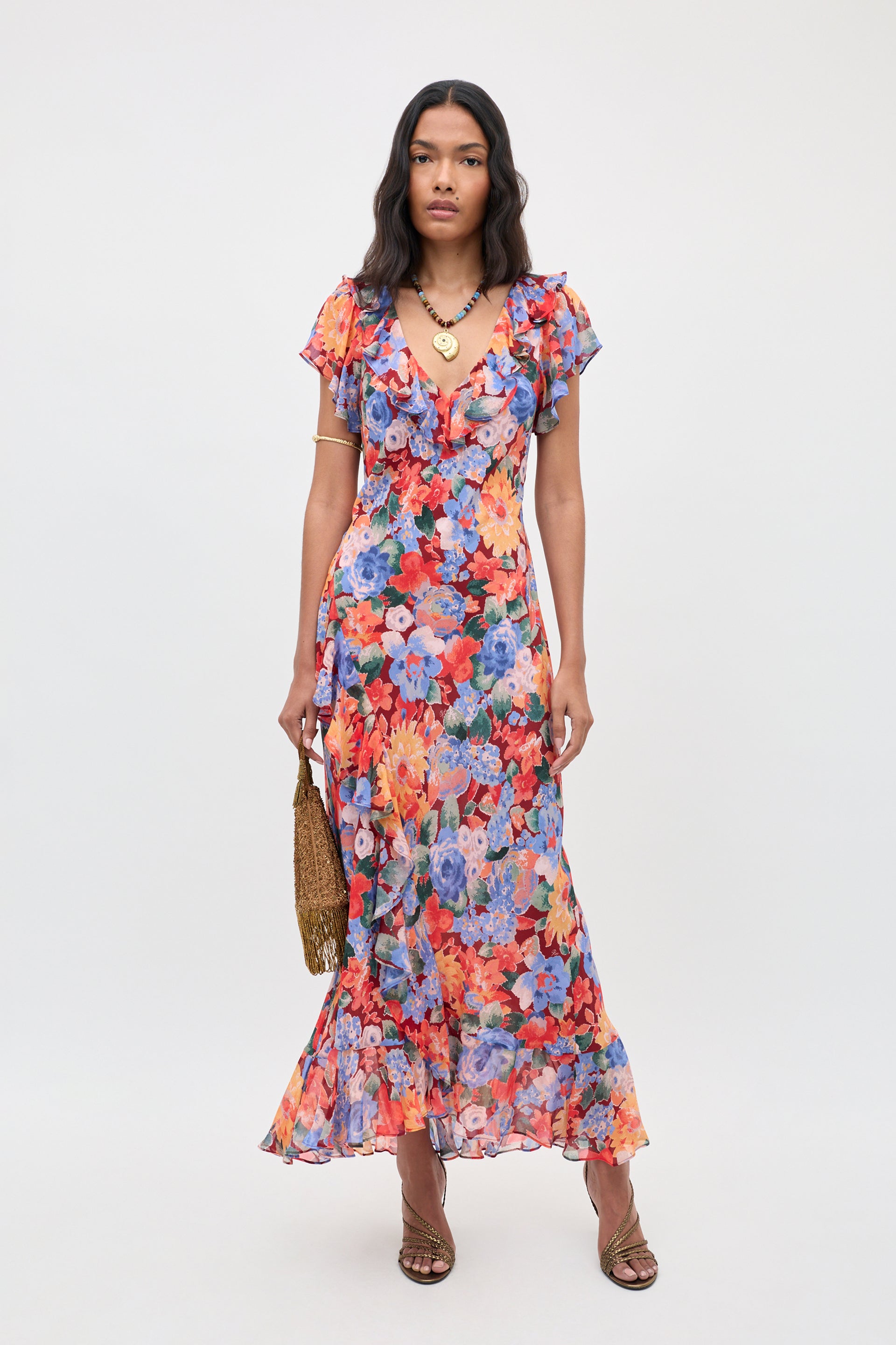 Meadow Silk Midi Dress in Chelsea Floral Red