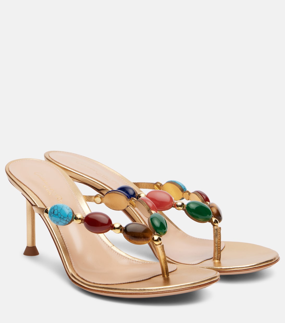 Shanti Embellished Leather Thong Sandals in Multicoloured - Gianvito Rossi