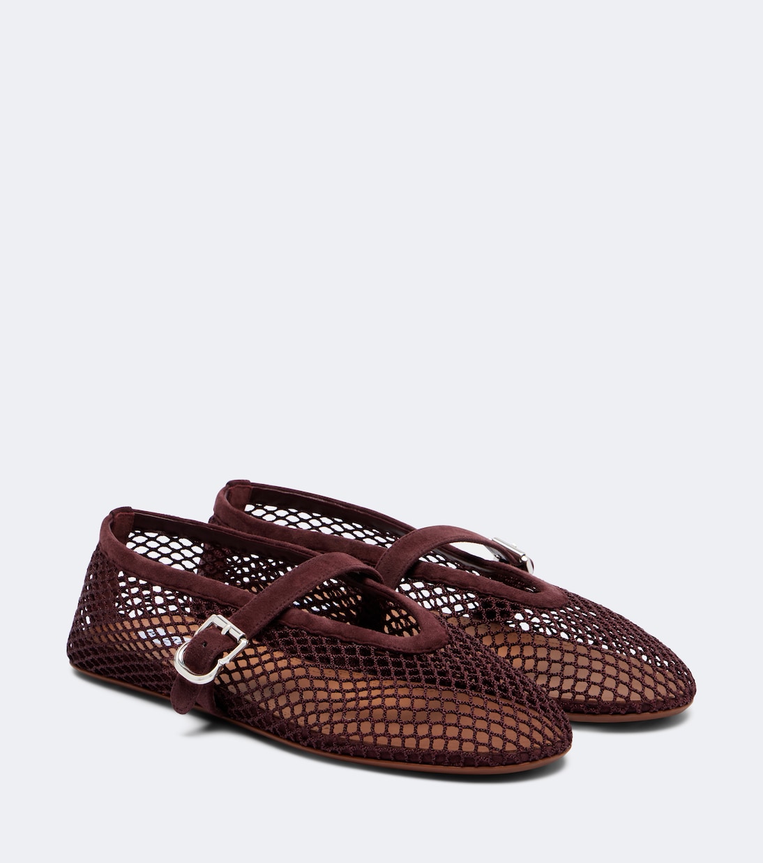 Ballerine Fishnet Mary Jane Flats in Burgundy - Alaia