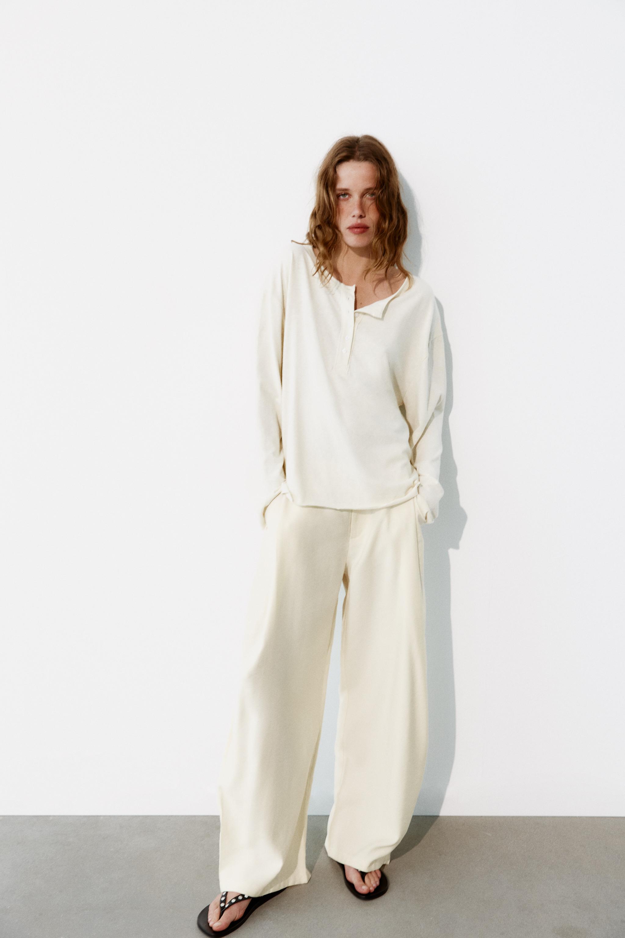 Flowing Pleated Trousers - Ecru - Xs