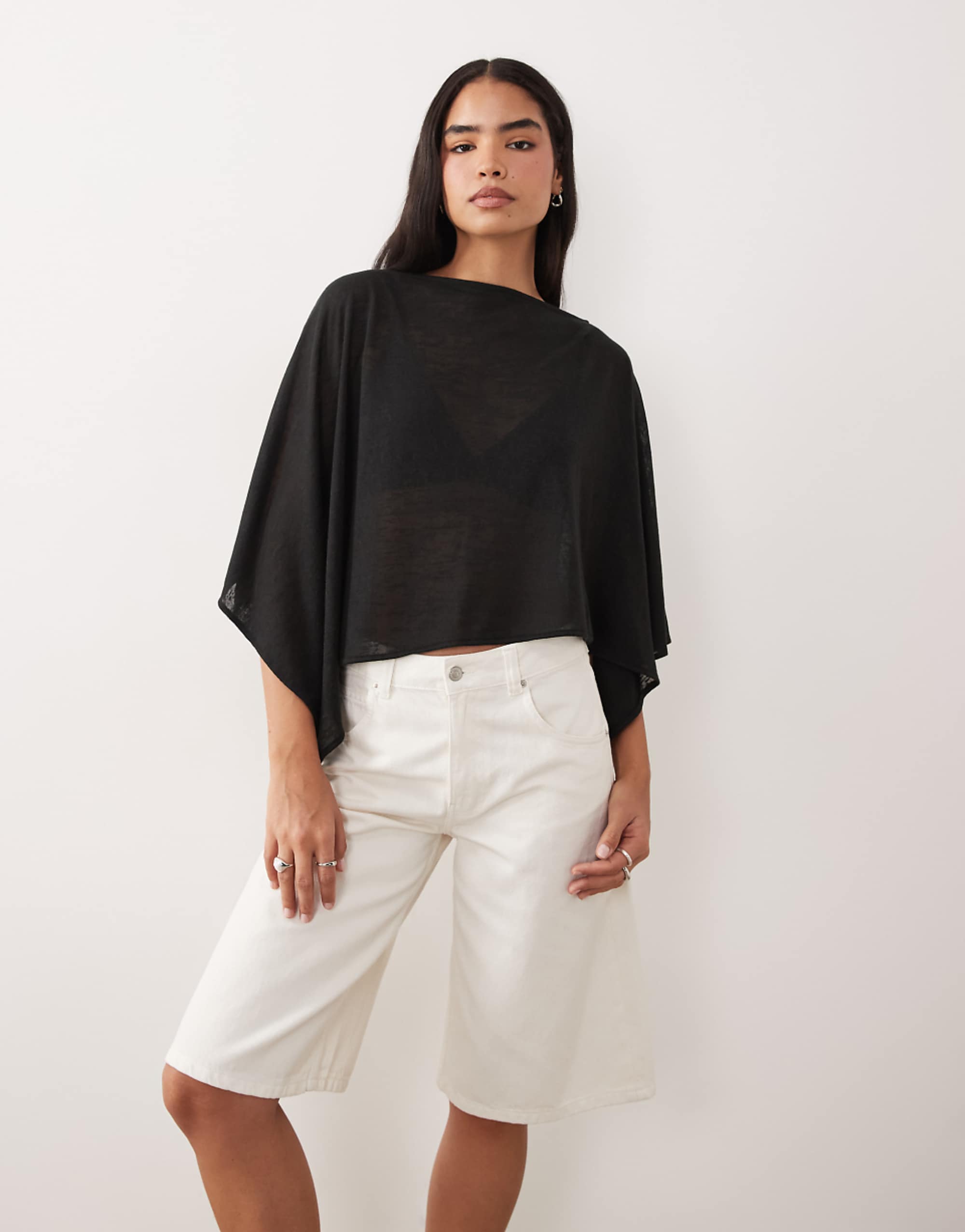 Asos Design Slubby Sheer Asymmetric Cape in Black