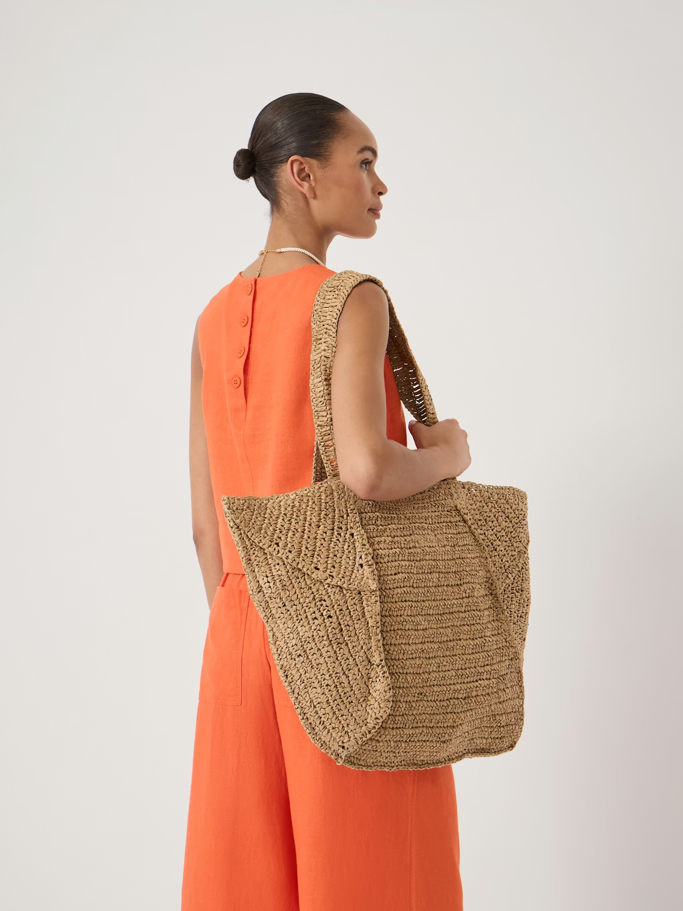 hush, Aster Raffia Panel Tote Bag