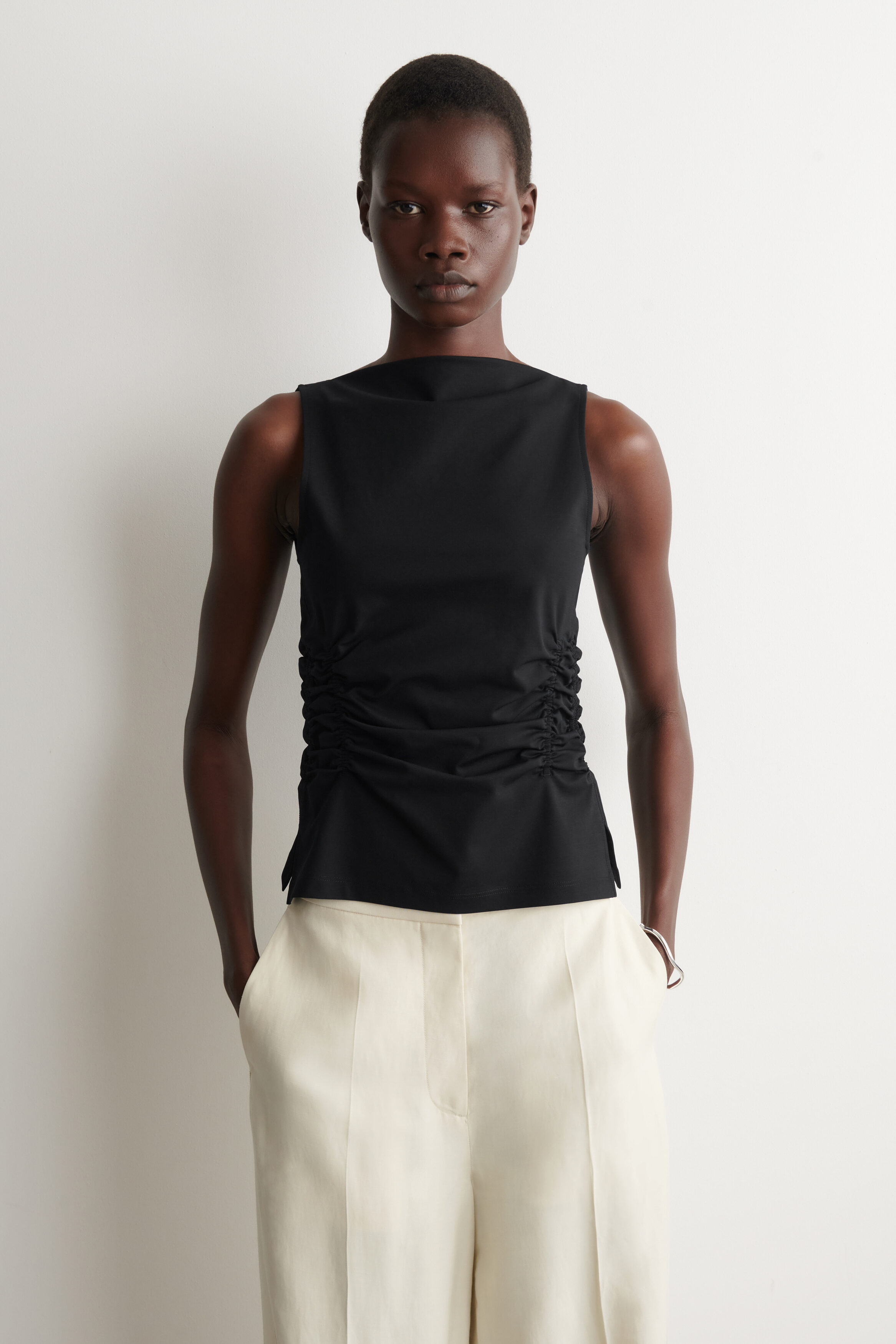 Ruched-Waist Cotton-Jersey Tank Top