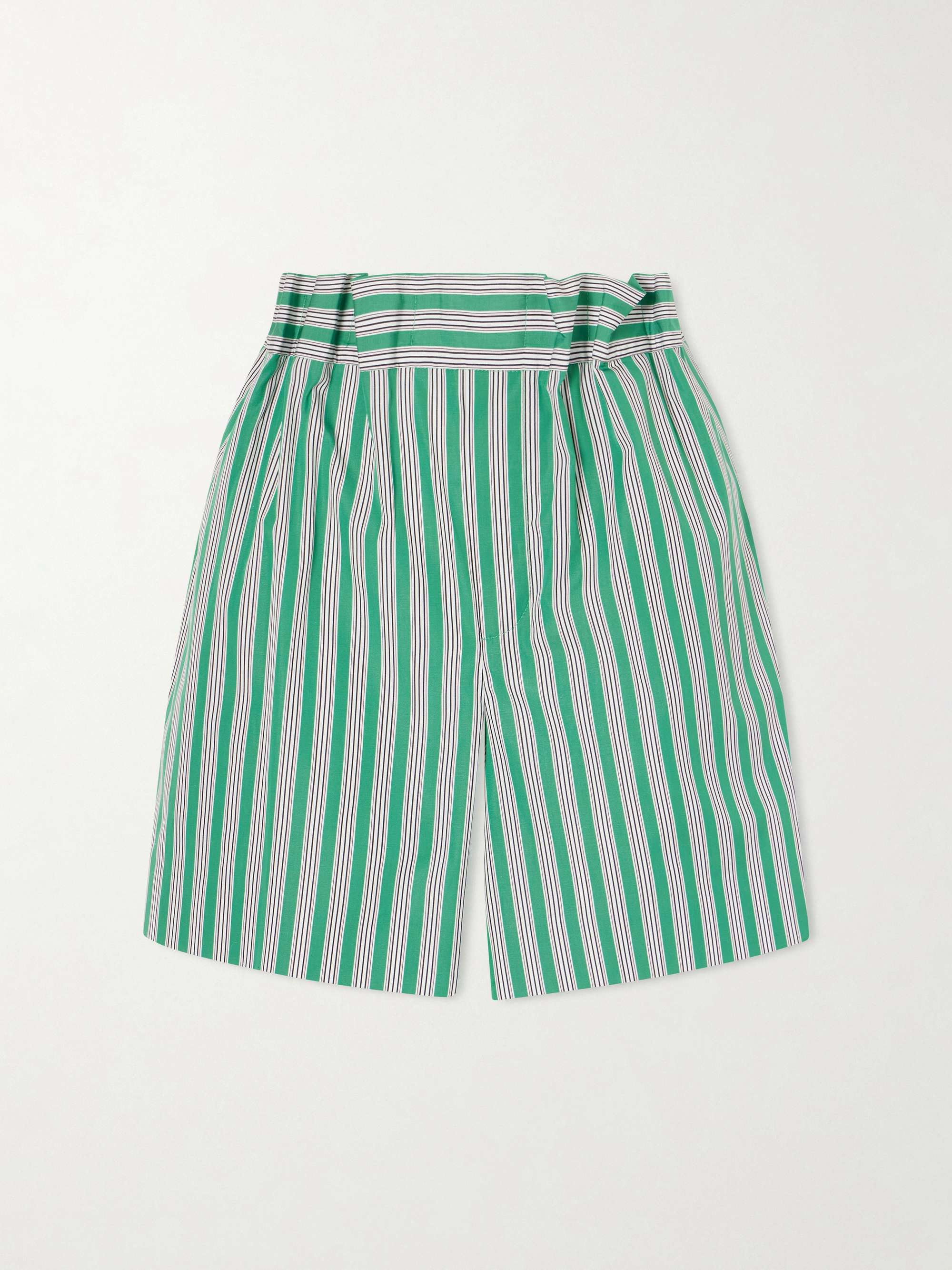 Striped Pleated Cotton-Poplin Shorts
