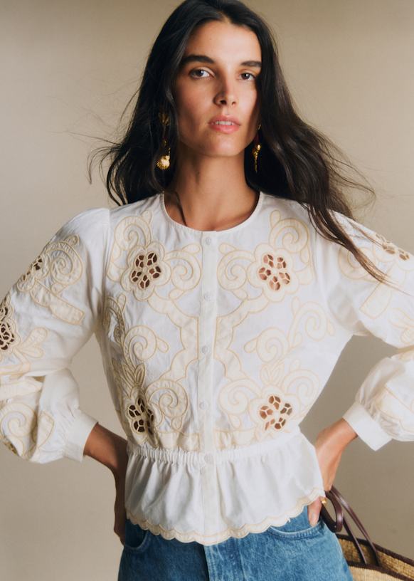 Avila Shirt - S&amp;eacute;zane X Sea Ny - Placed Ecru Embroidery - Organic Cotton - S&amp;eacute;zane
