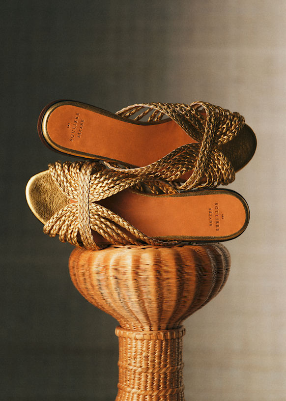 Low Paola Mules - Braided Gold - Goat Leather - S&amp;eacute;zane