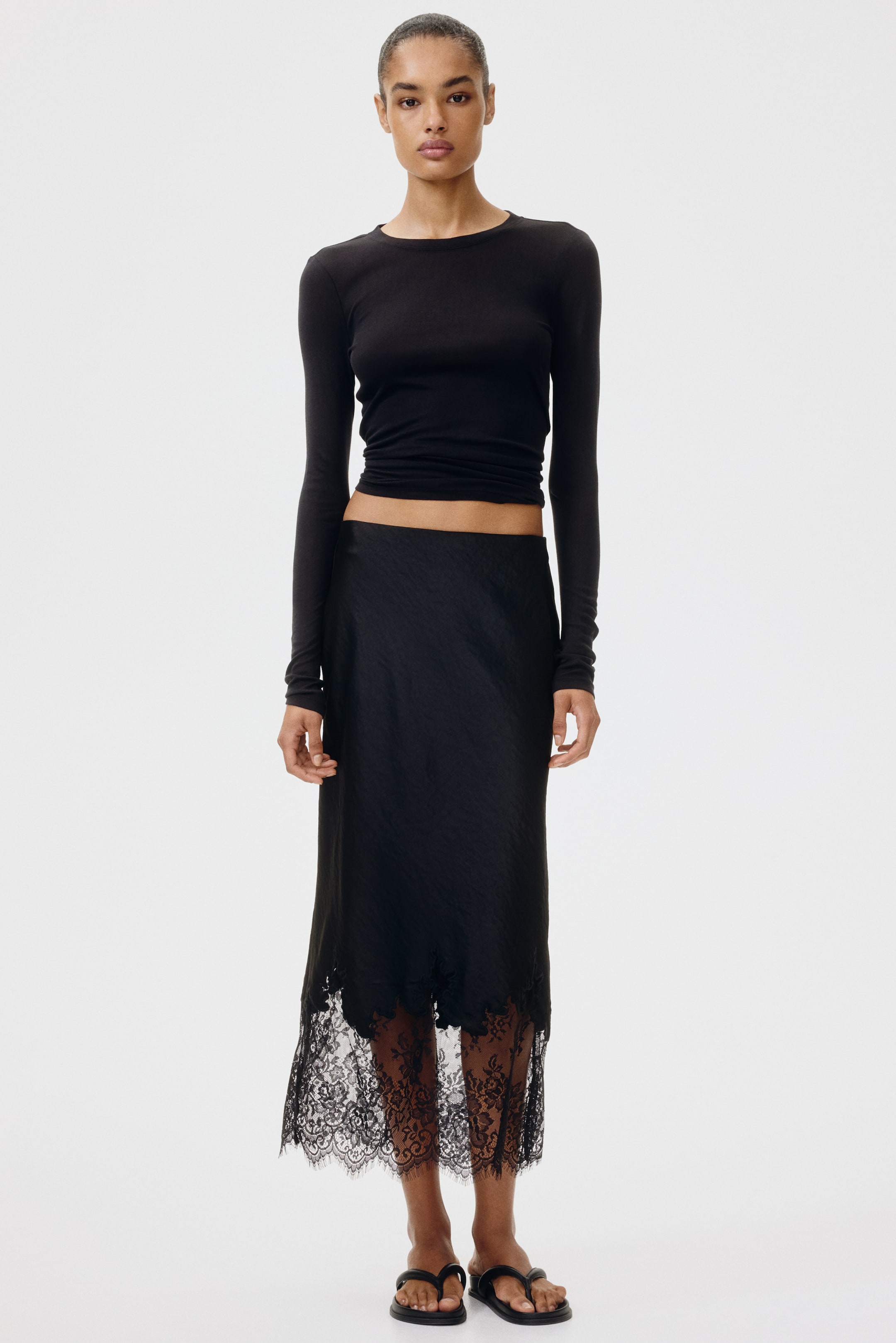 Lace-Trimmed Satin Skirt