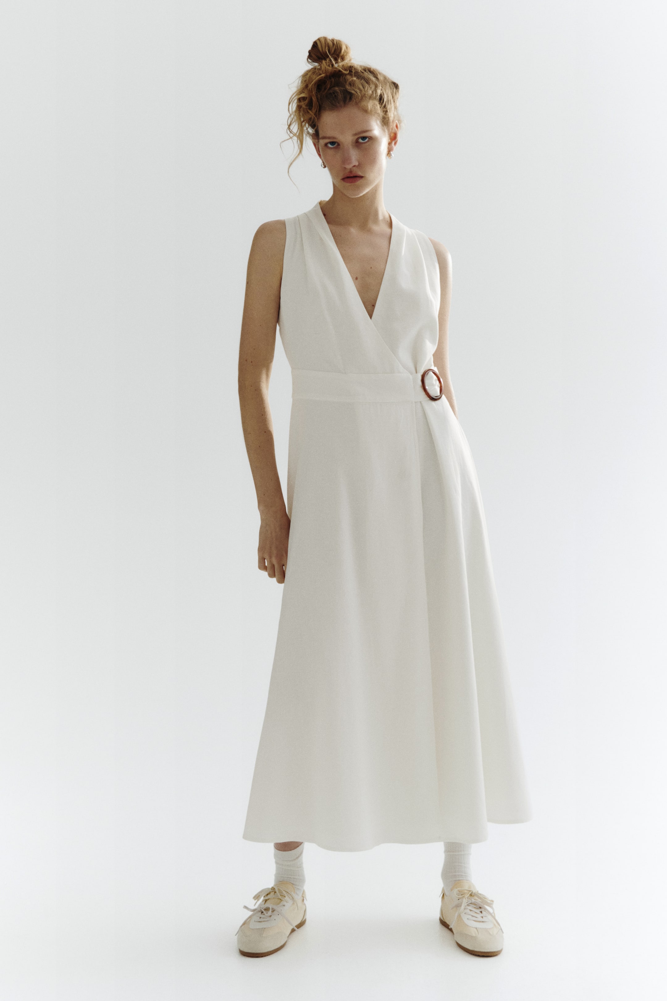 Linen-Blend Wrap Dress