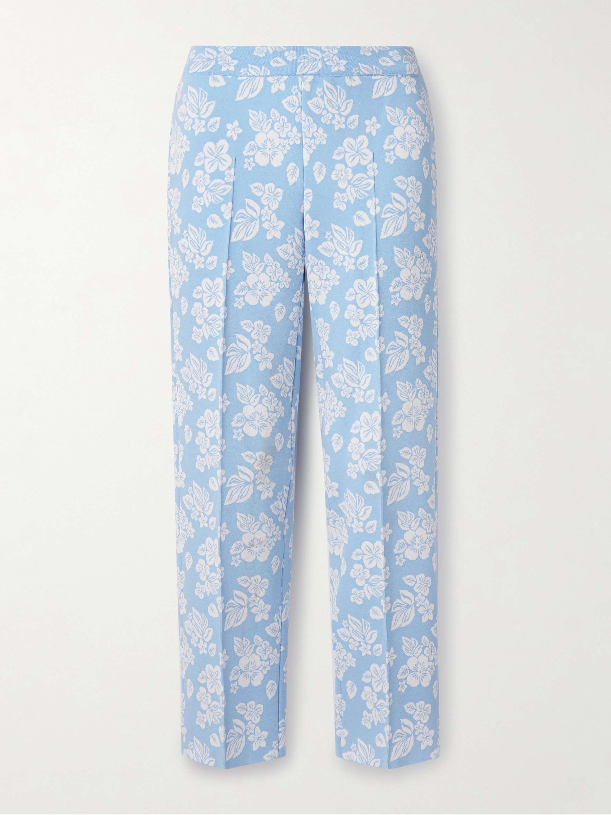 Louis Cropped Floral-Jacquard Straight-Leg Pants