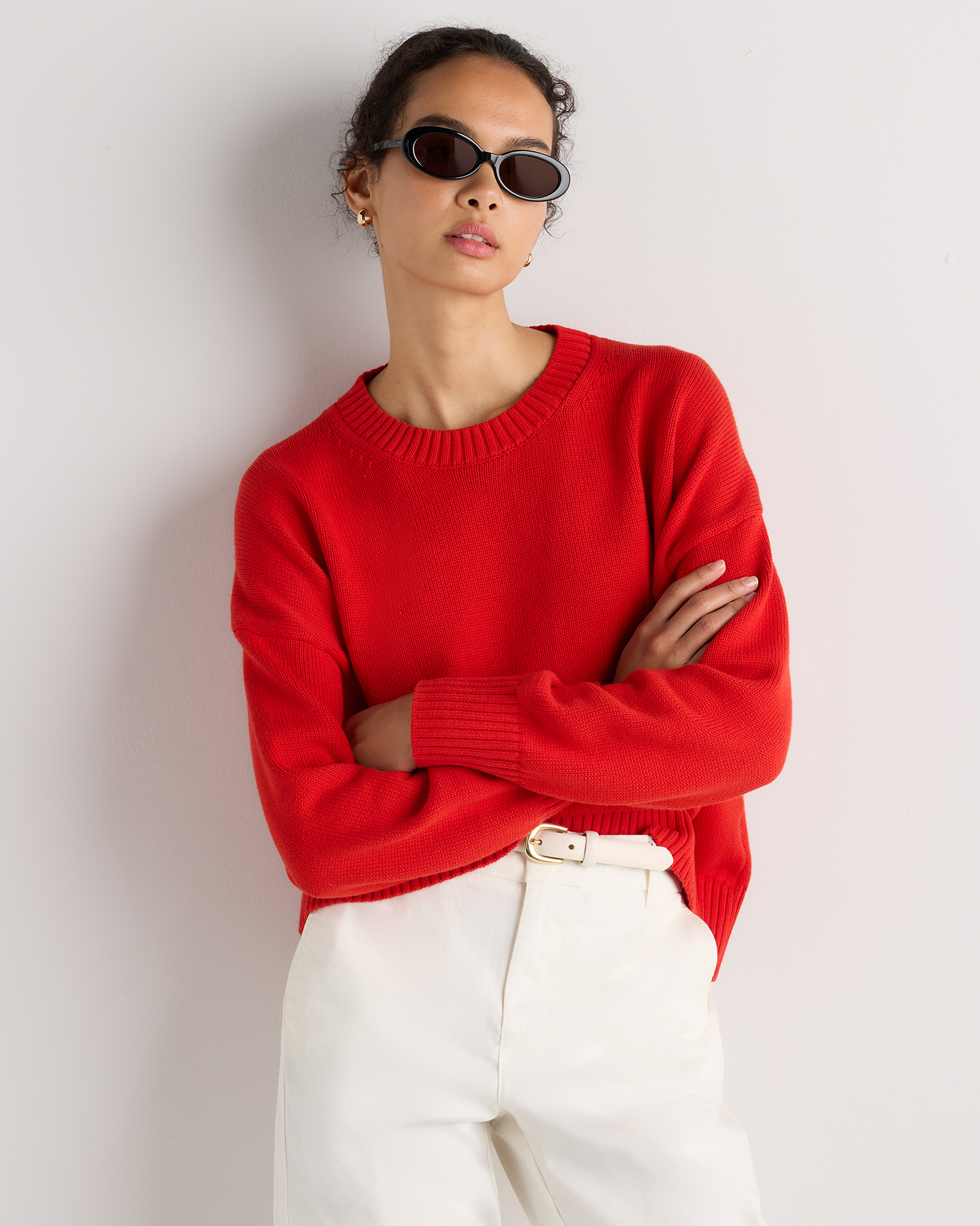 100% Organic Cotton Boyfriend Crew Sweater (garment Dye) in Spritz Red