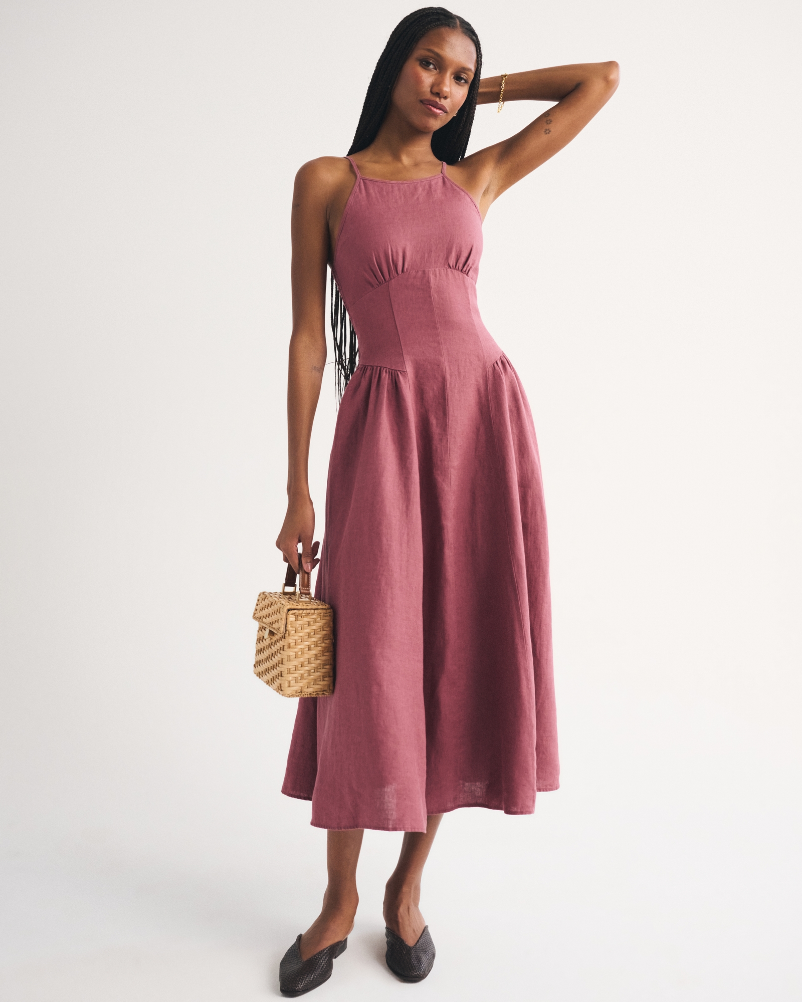 100% Linen A&amp;amp;f Dylan Halter Midi Dress