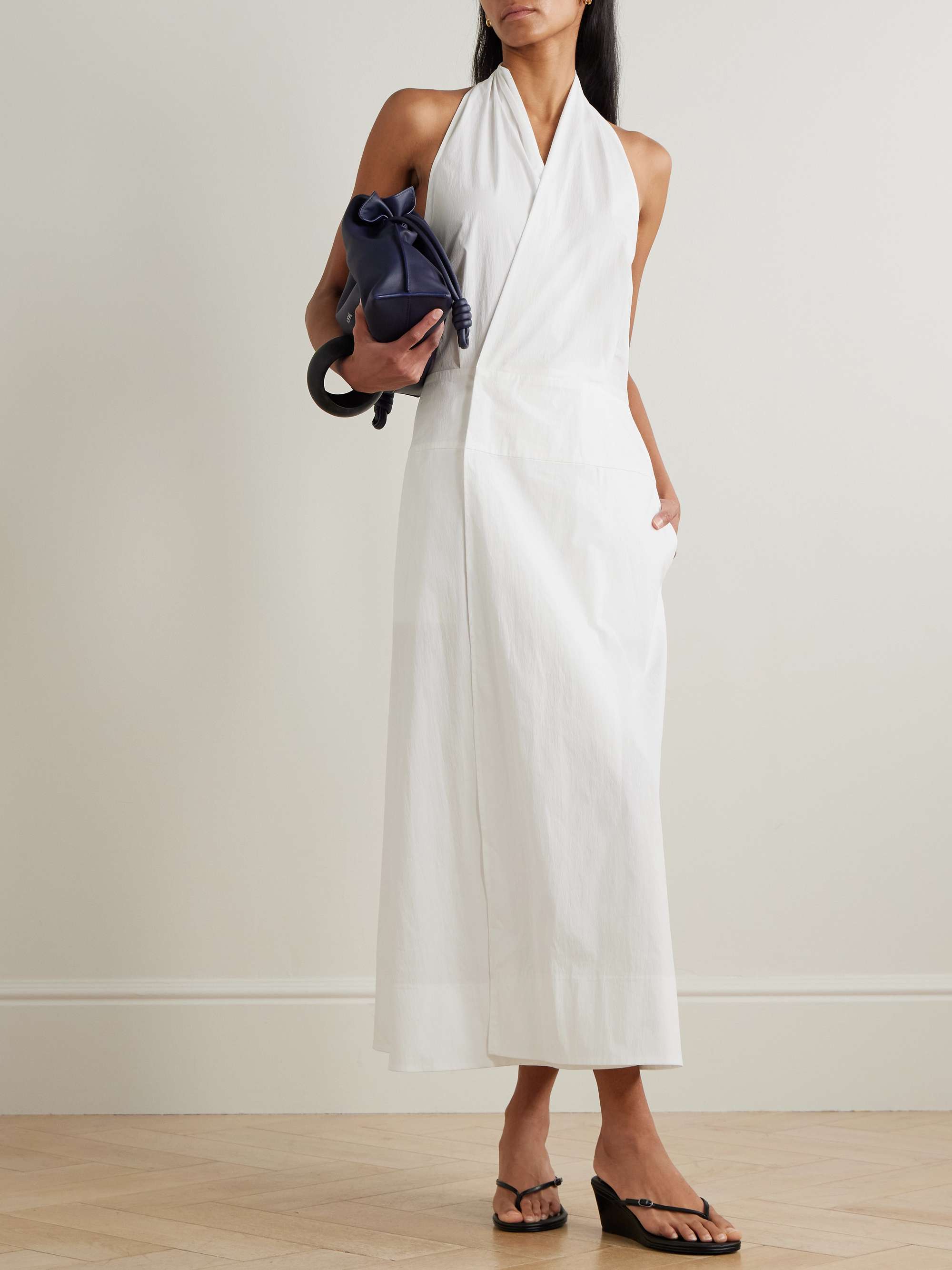 Cotton-Blend Poplin Halterneck Wrap Maxi Dress