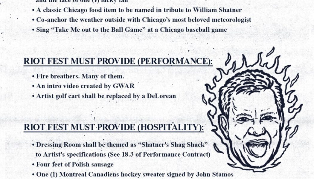 William Shatner's Riot Fest Rider Demands Are Out of This World
