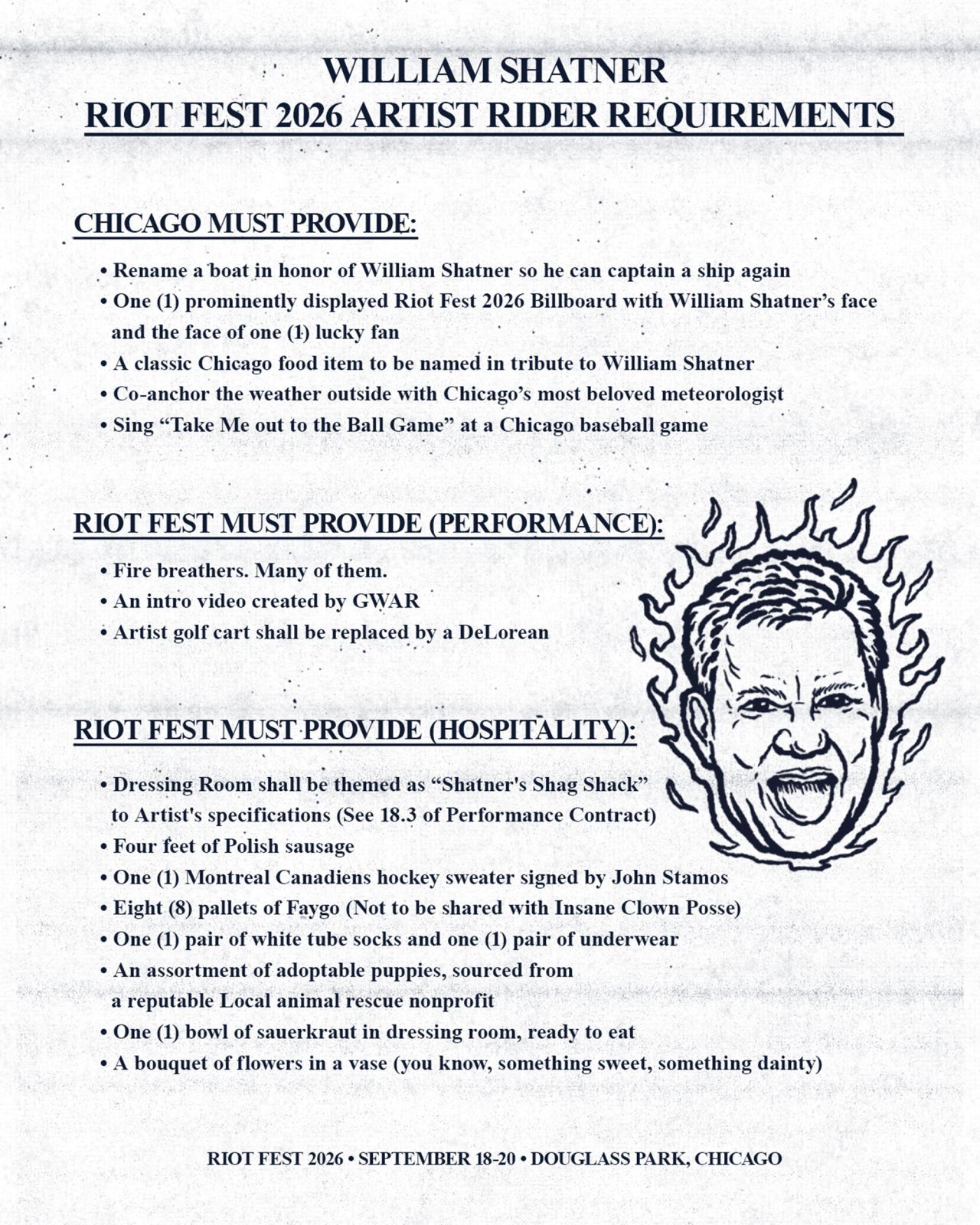 William Shatner Rider Demands