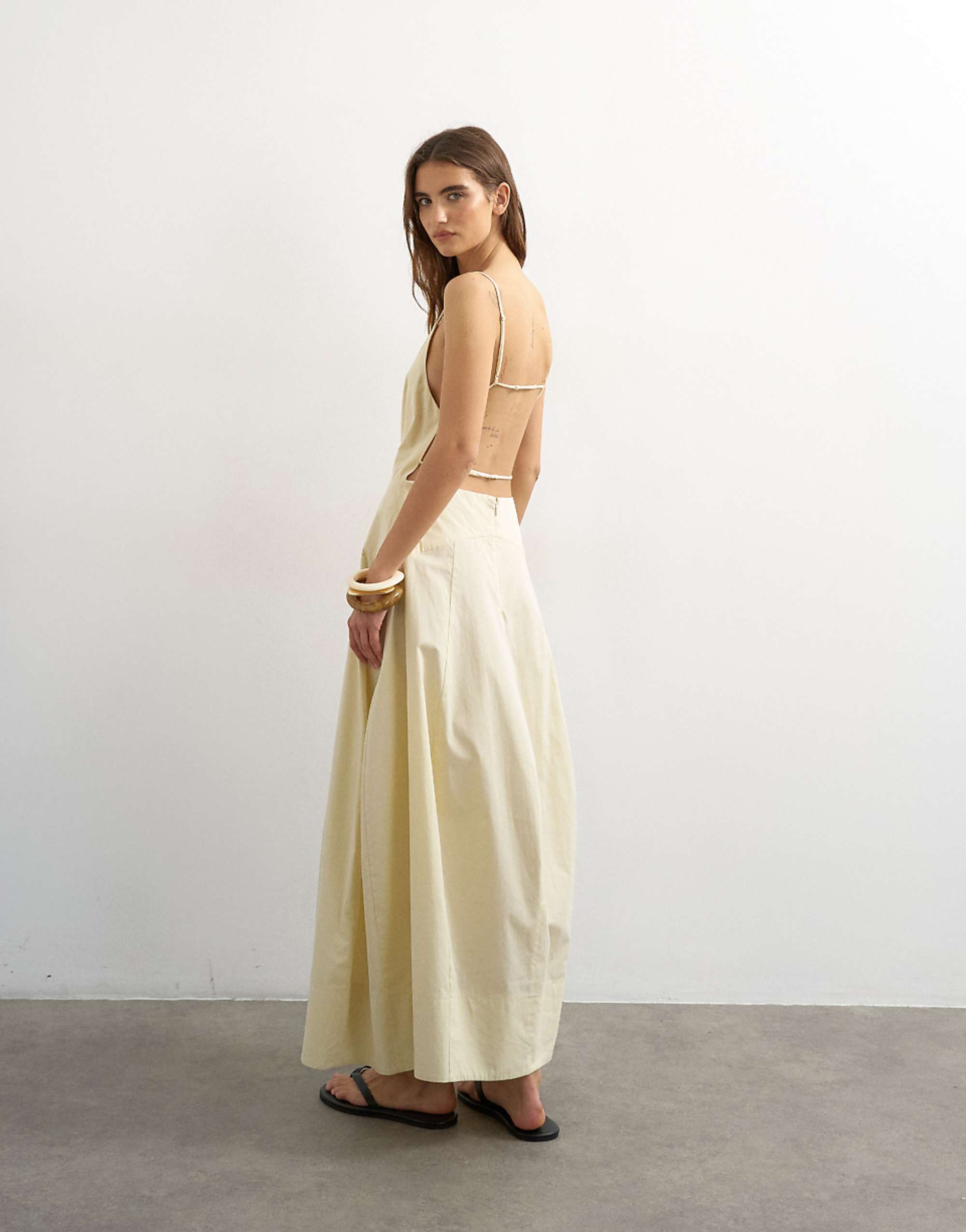 Topshop Poplin Square Neck Open Back Barrel Midi Sundress in Black