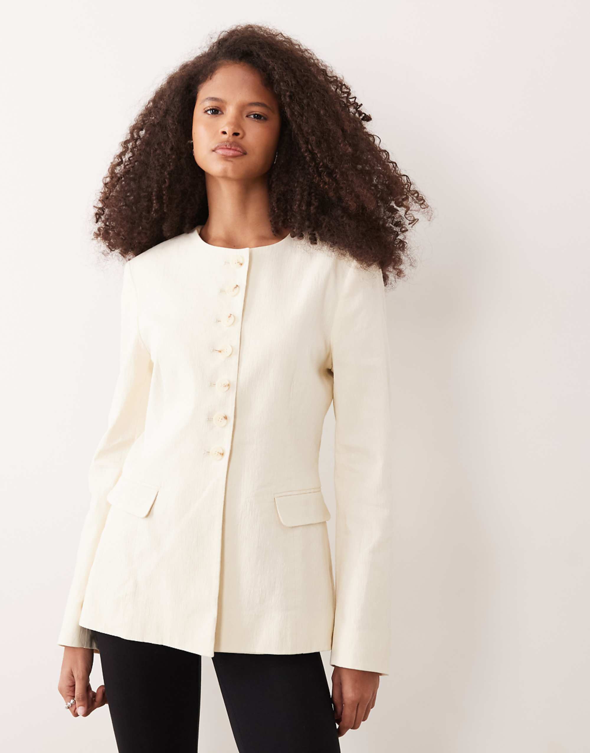 Arket Linen Mix Collarless Blazer in Off White