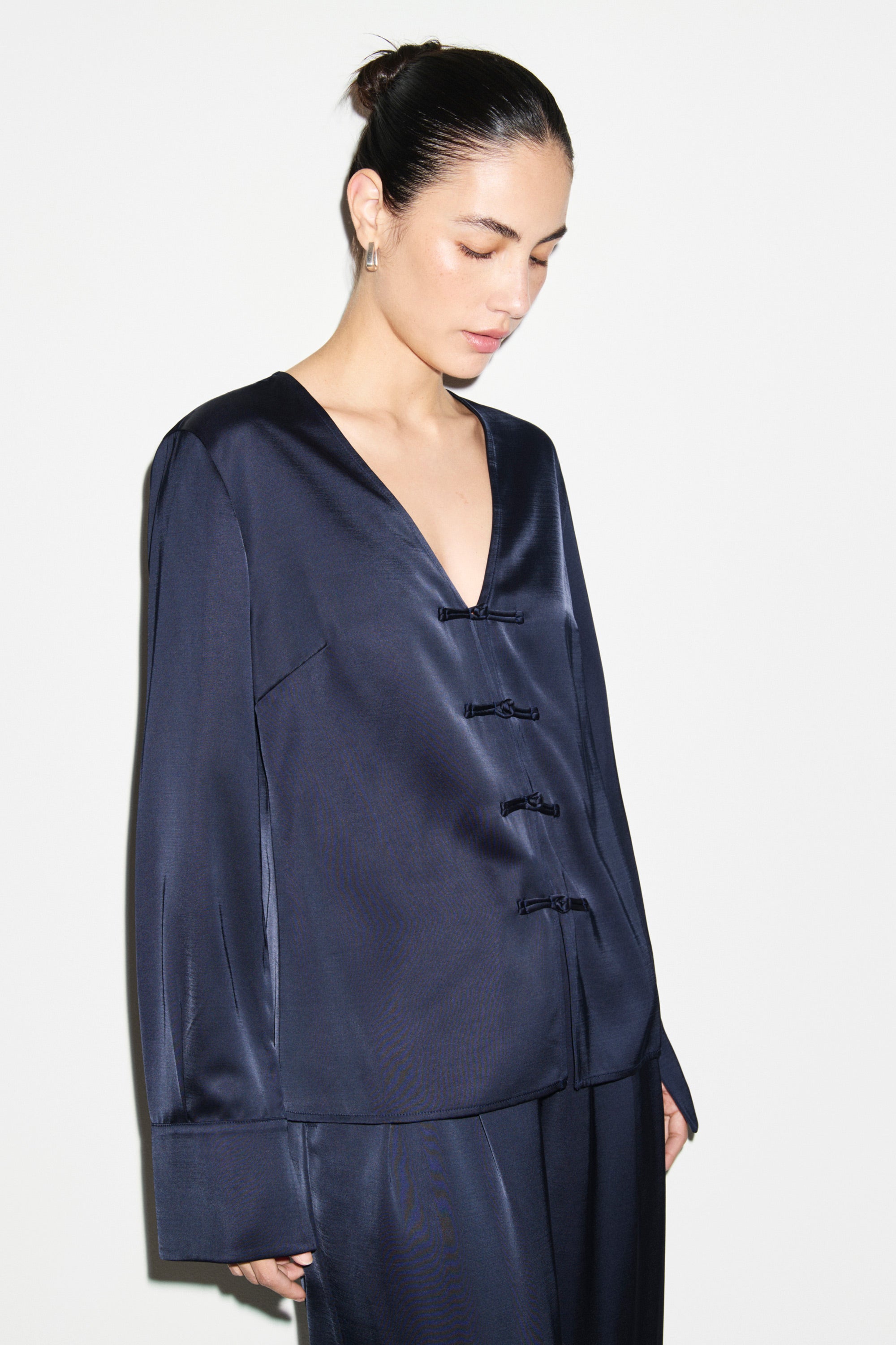 Saffron Knot Fastening Satin Shirt