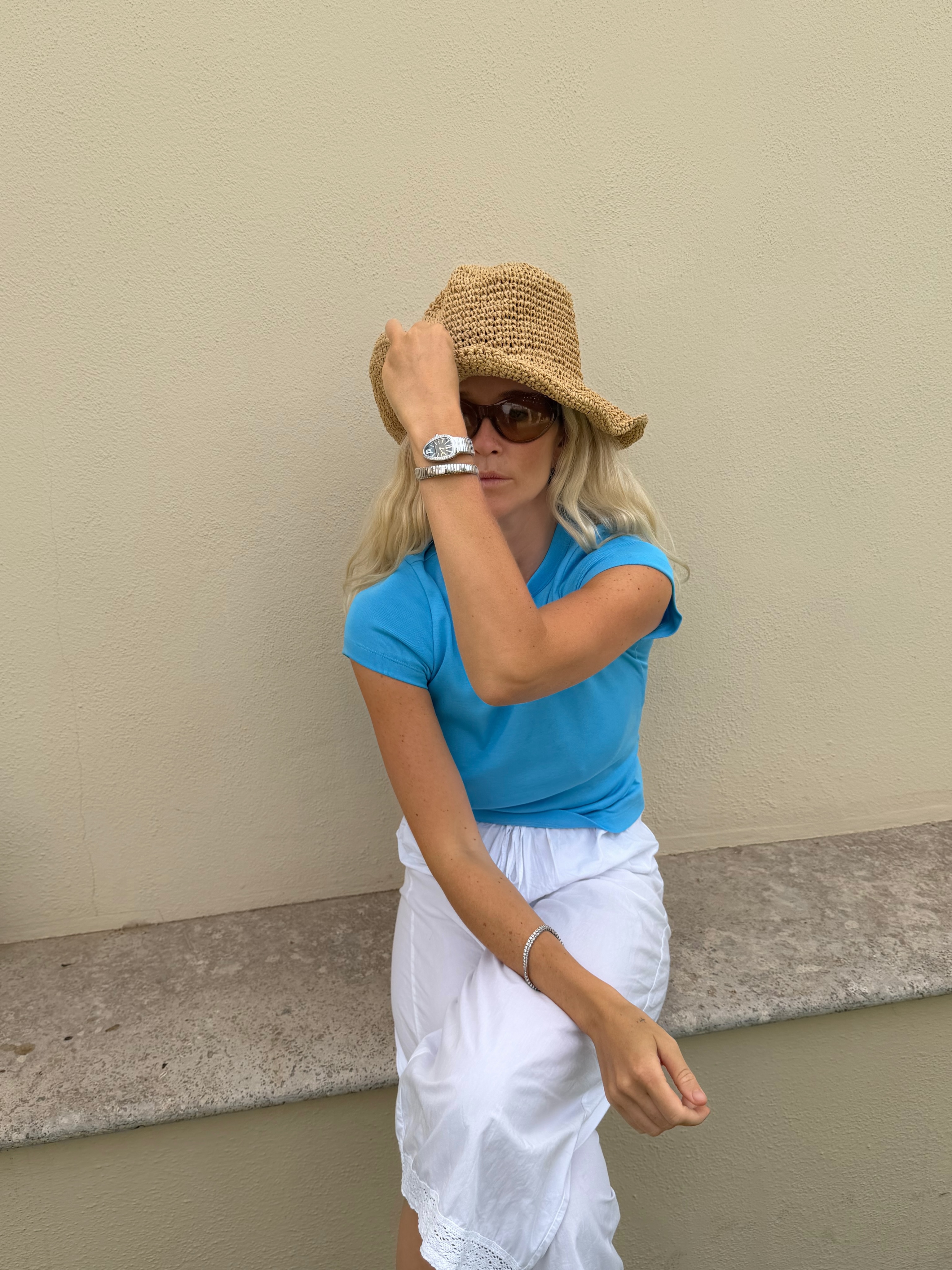 Josefine HJ wearing a blue T-shirt