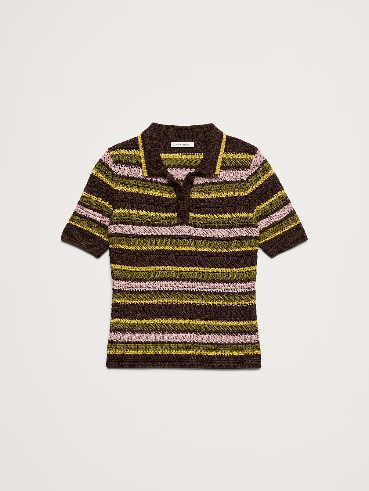 Banana Republic, Crochet Stripe Cotton Sweater Polo