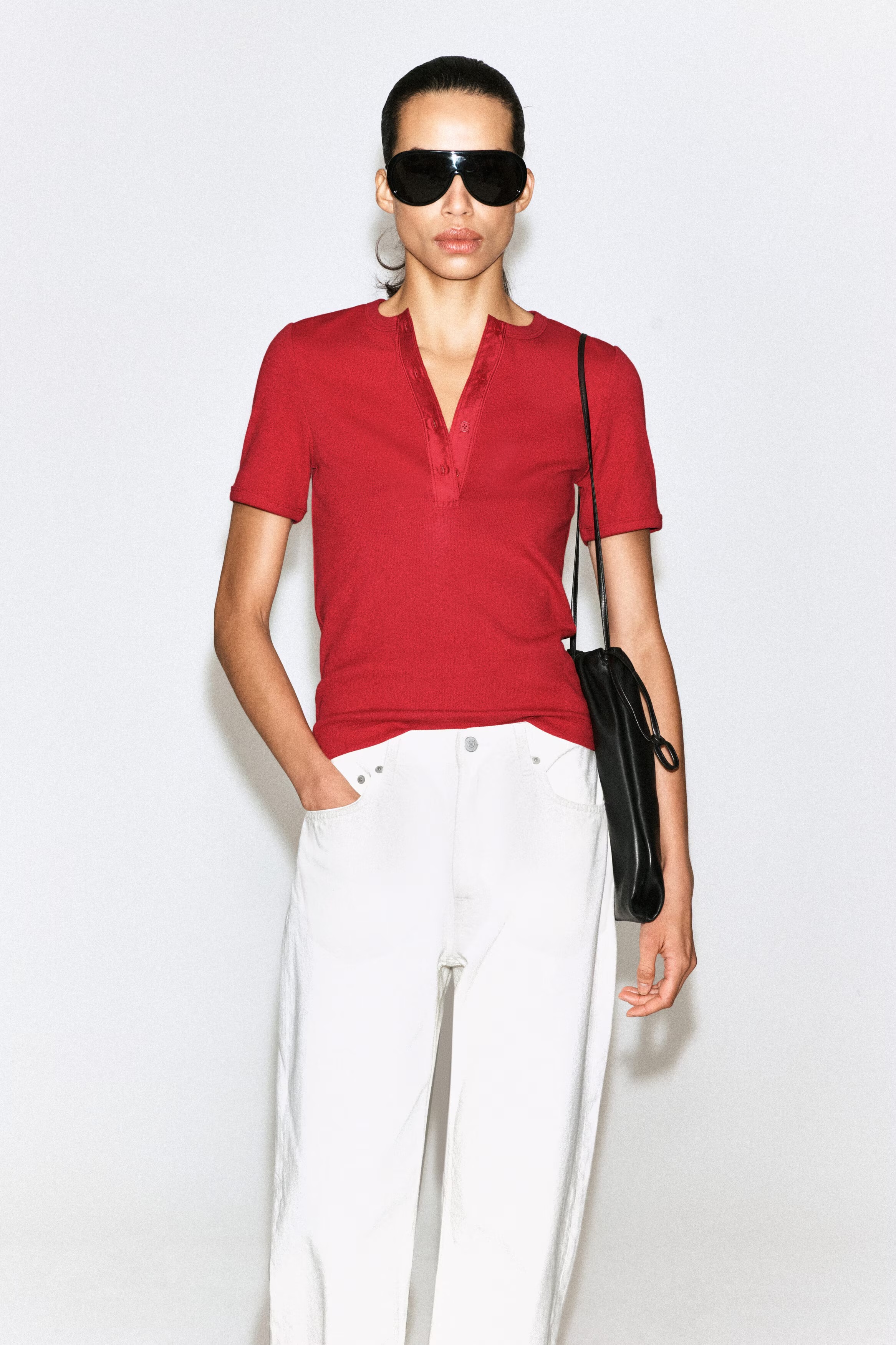 cos, RIBBED HENLEY T-SHIRT