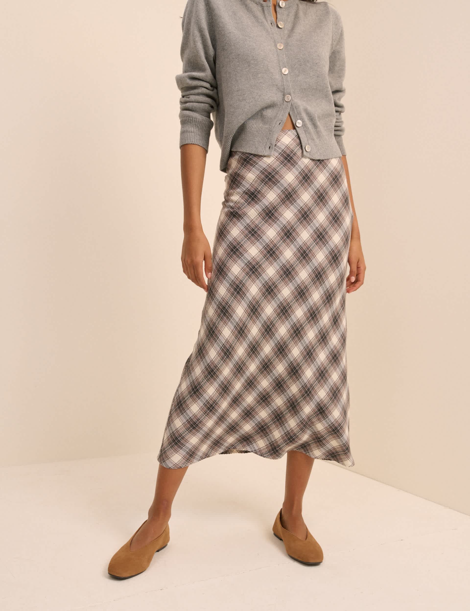 Pure Cotton Checked Midaxi Slip Skirt