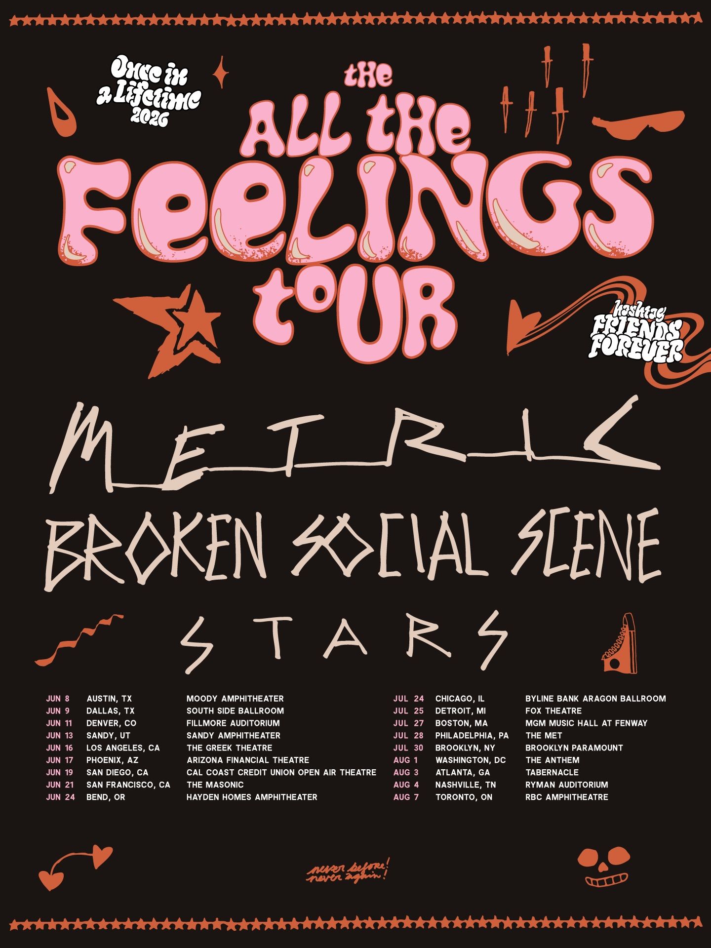 Broken Social Scene new remember the humans not around anymore 2026 tour metric stars