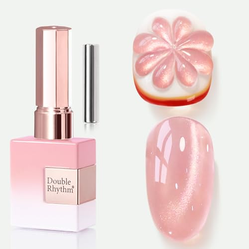 Double Rhythm 0.5 Oz Cat Eye Gel Polish With Magnet 15ml Holographic Glitter Shimmer Translucent Jelly Color Magnetic Nail Polish Salon Diy at Home (fruit Nude Pink-Mc1204)