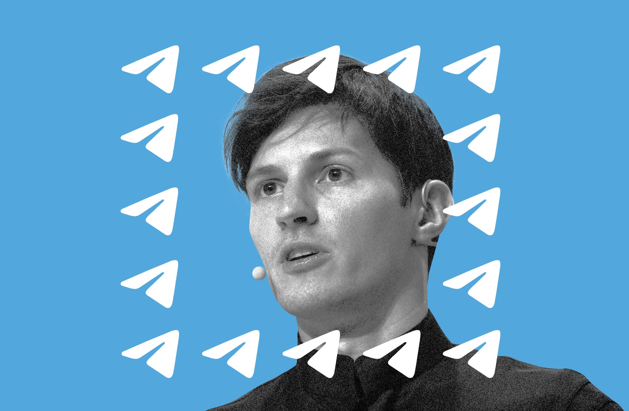 Photo illustration of Telegram CEO Pavel Durov with the Telegram logo.