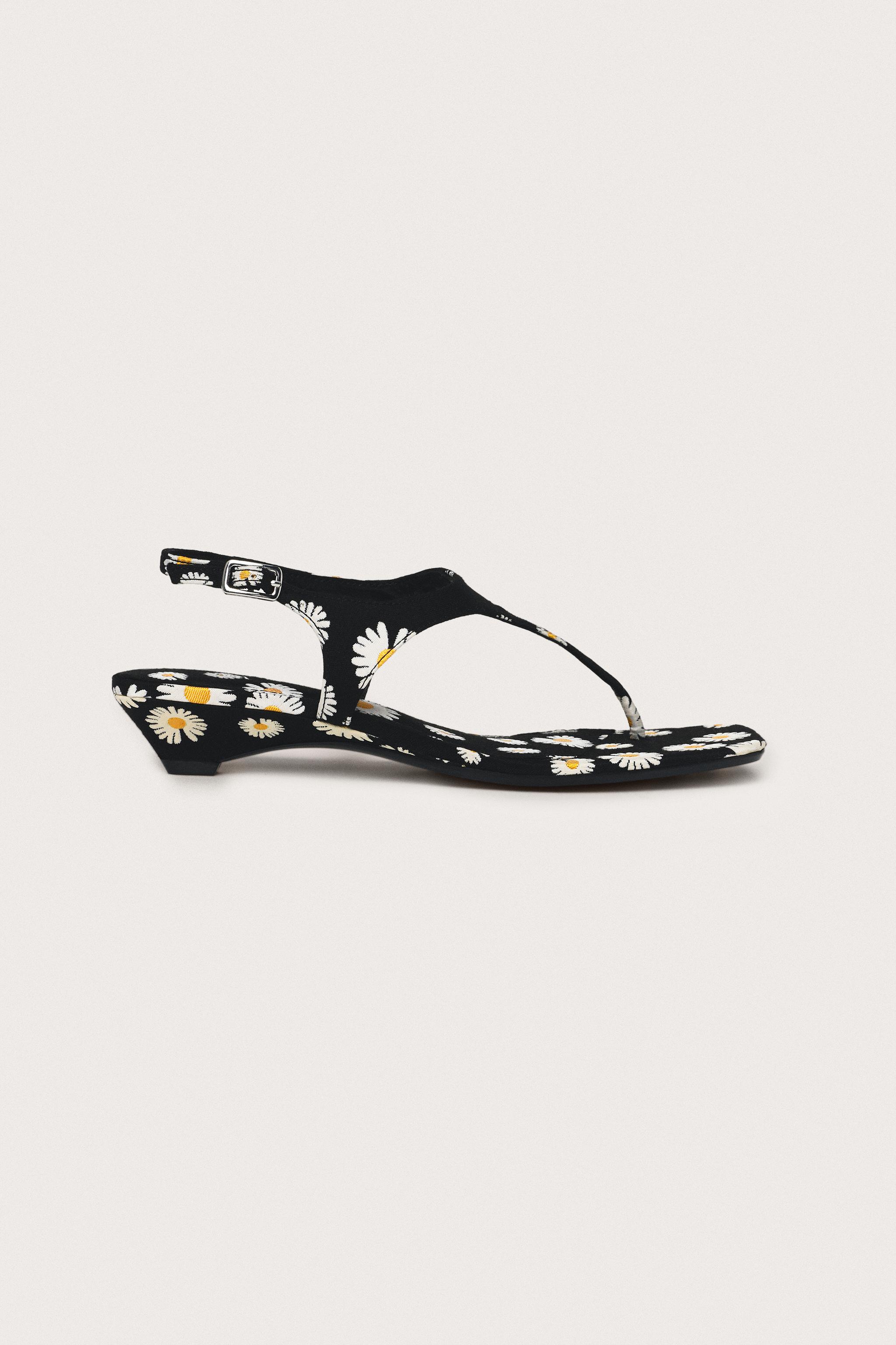 Limited Edition Printed Kitten Heel Sandals - Black - 6